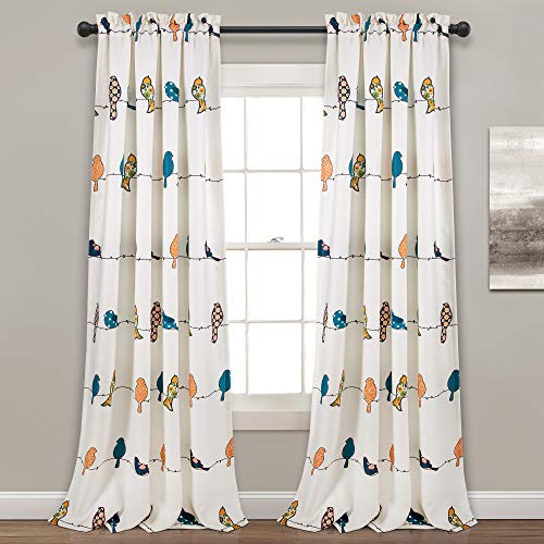 Lush Decor Rowley Birds Vorhänge, verdunkelndes Fensterpaneel-Set für Wohnzimmer, Esszimmer, Schlafzimmer (Paar), 132 x 244 cm, Mehrfarbig von Lush Decor