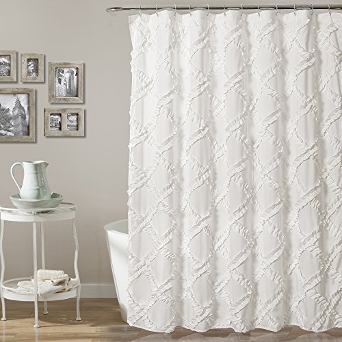 Lush Decor, Duschvorhang mit Rüschen, strukturiert, Shabby-Chic-Stil, 183 x 183 cm, Weiß von Lush Decor