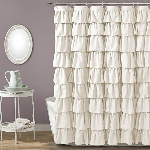 Lush Decor Ruffle Shower Curtain | Floral Textured Shabby Chic Farmhouse Style Design, x 72”, Ivory von Lush Decor