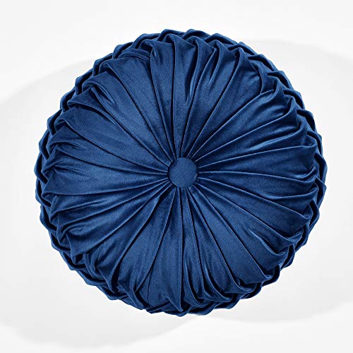 Lush Decor Rundes Plissiertes weiches Samtkissen, 38,1 cm, Marineblau von Lush Decor