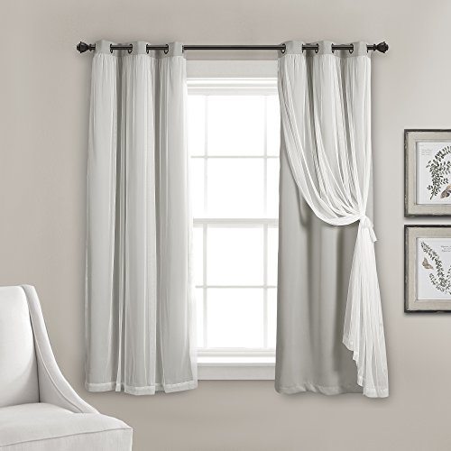Lush Decor Durchsichtige Ösenvorhänge mit isoliertem Verdunkelungsfutter, Fenstervorhänge, Paar, 96,5 cm B x 160,2 cm L, Hellgrau – Vorhang mit transparenter Überlage, Elegante Verdunkelungsvorhänge von Lush Decor