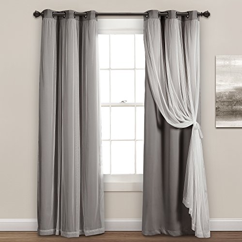 Lush Decor Sheer Grommet Panel with Insulated Blackout Lining, Room Darkening Window Curtain Set (Pair), 84" L, Dark Gray von Lush Decor