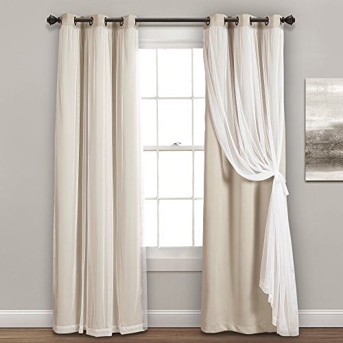 Lush Decor Durchsichtige Ösenvorhänge mit isoliertem Verdunkelungsfutter, Fenstervorhänge, Paar, 96,5 cm B x 213,3 cm L, Weizen – Vorhang mit transparenter Überlage, elegante Verdunkelungsvorhänge für von Lush Decor