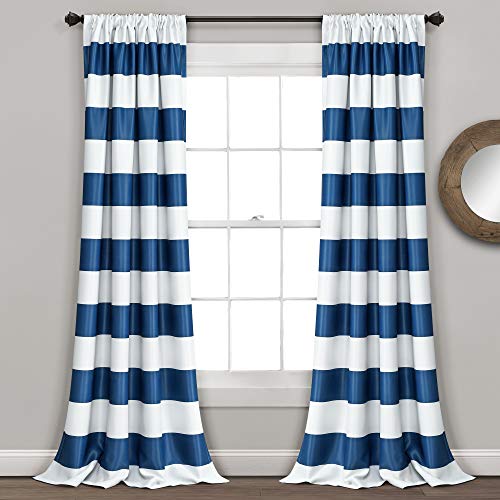 Lush Decor Stripe Blackout Curtains | Room Darkening Window Panel Set (Pair), 84” x 52”, Navy, 84 x 52-Inch von Lush Decor