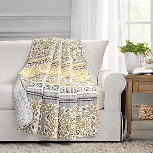Lush Decor Stripe Reversible Cotton Throw Blanket Nesco gestreifte Wendedecke aus Baumwolle, Gelb und Grau, 60" x 50" von Lush Decor