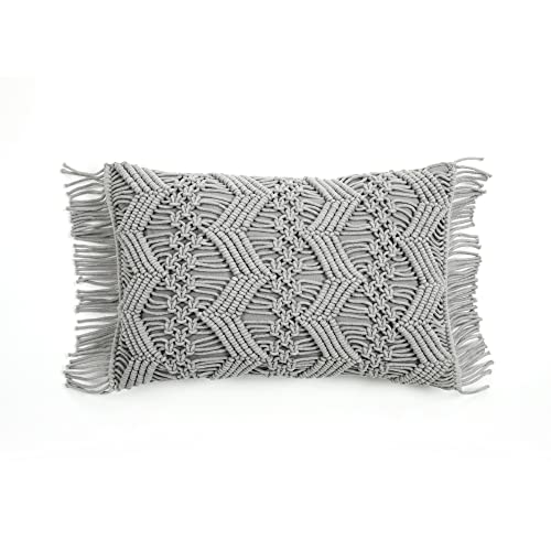 Lush Decor Studio Chevron Makramee dekorativer Kissenbezug, 33 cm B x 50,8 cm L, Grau Lush Decor Studio Chevron Makramee dekorativer Kissenbezug, 33 cm B x 50,8 cm L, Grau von Lush Decor
