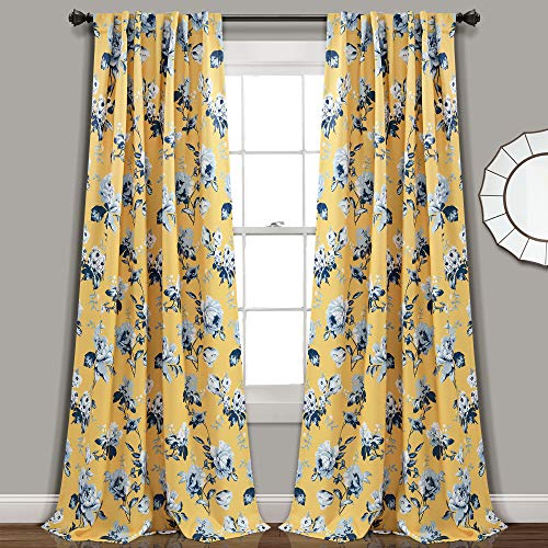 Lush Decor, Gelbe und Blaue Tania-Vorhänge, Fensterpaneel-Set mit Blumenmuster, für Wohnzimmer, Esszimmer, Schlafzimmer (Paar), 132,1 cm B x 213,4 cm L von Lush Decor