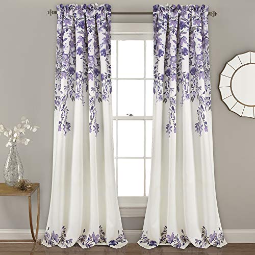 Lush Decor, Violett und Grau Tanisha Vorhänge, Raumverdunkelung, Blumenranken-Druck, Fensterpaneel-Set, 213,4 x 132,1 cm, Polyester, 84" x 52" von Lush Decor