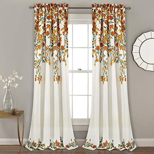 Lush Decor Tanisha Curtains | Room Darkening Floral Vine Print Design Window Panel Set (Pair), 84” x 52” -Tangerine and Turquoise, Tangerine & Turquoise von Lush Decor