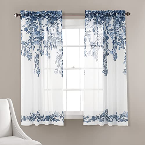 Lush Decor Tanisha Sheer Fenstervorhang, 160 cm L x 96,5 cm, Marineblau/Weiß von Lush Decor