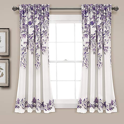 Lush Decor Tanisha Vorhänge, Raumverdunkelung, Blumenranken-Druck, Fensterpaneel-Set, 132,1 x 160 cm, Violett und Grau von Lush Decor