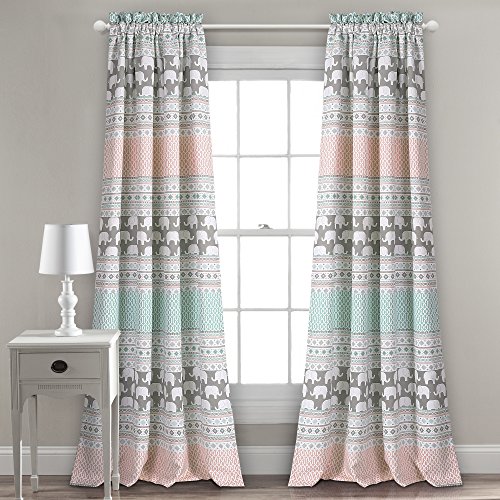 Lush Decor Fensterpaneel-Set mit Elefantenstreifen, Lichtfilterung, für Wohnzimmer, Esszimmer, Schlafzimmer, 1 Paar, 132 cm B x 213 cm L, Türkis und Rosa von Lush Decor