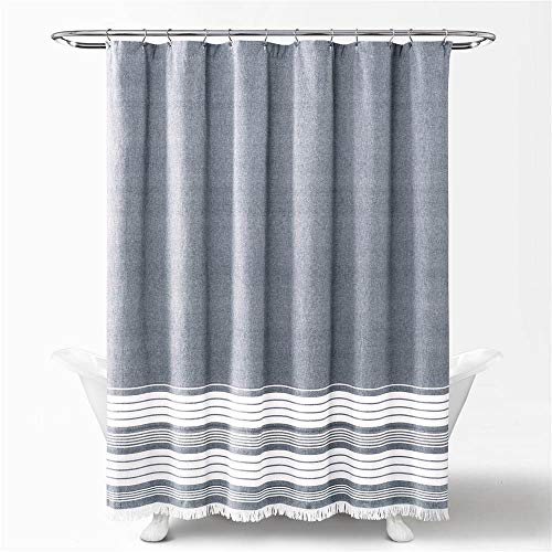 Lush Decor Yarn Dyed Cotton Tassel Fringe Shower Curtain, 72" x 72", Navy Nantucket Duschvorhang, garngefärbte Baumwolle, Quasten, 183 x 183 cm, Marineblau, 72" W x 72" L (Pack of 1) von Lush Decor