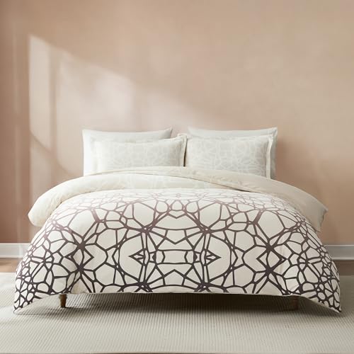 Lush Decor x Chuks Collins Ethereal Tangle Samt-Bettwäsche-Set, 3-teilig, für King-Size-Betten, Elfenbein und Braun – Samt-Bettwäsche-Set – strukturierter Bettbezug für King-Size-Betten von Lush Decor