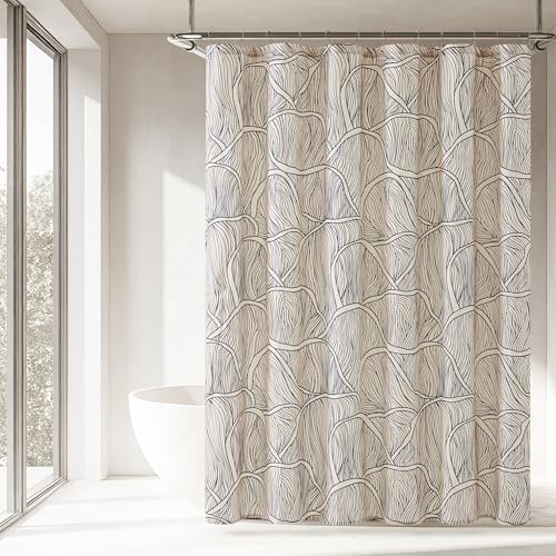 Lush Decor x Chuks Collins Umbra Bloom Duschvorhang für Einzelbett, 183 x 183 cm, Marineblau und Neutral, Badvorhang, Pilz-Badezimmer-Accessoire, Natur-Duschvorhang, luxuriöse Heimdekoration von Lush Decor