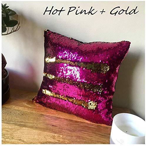 LushFabric Kissenbezug, Kissen, Meerjungfrau, Pailletten, wendbar, 35 x 35 cm, 2 Stück Hot Pink & Gold LushFabric Kissenbezug, Kissen, Meerjungfrau, Pailletten, wendbar, 35 x 35 cm, 2 Stück Hot Pink & Gold von LushFabric