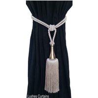 1 Moderne Elegante Handgefertigte Grau Farbe Fenster Behandlung Hardware Vorhang/Drapery/Drape Quaste Doppel Seil Raffhalter/Holdback W/Chrome Stahl von LushesFabrics