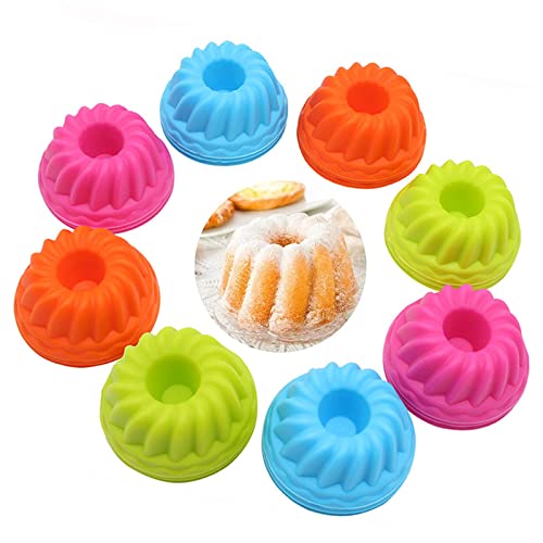 Lushly 12 Stück Gugelhupfform Silikon, Mini Gugelhupfformen, Wiederverwendbare Silikon Geriffelte Dessertform, Backform Klein Gugelhupf für Machen Kuchen Schokolade Gelee(4 Farben), Orange von Lushly