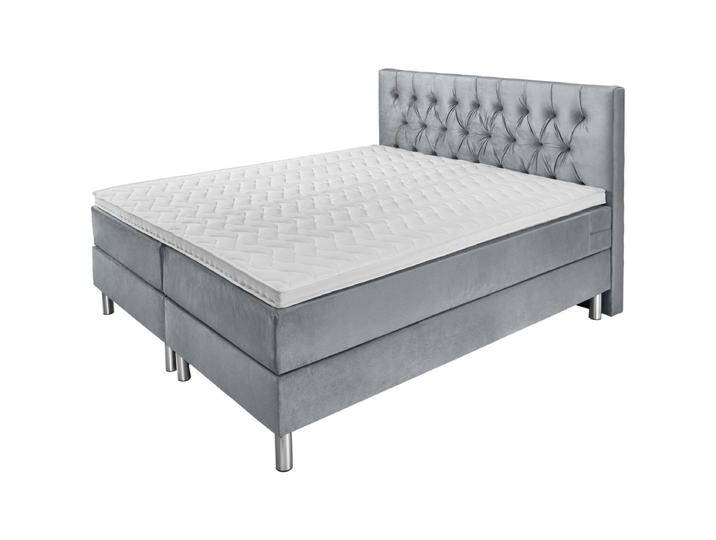 Boxspringbett Premium Velours, Rückenteil Chesterfield 200x200x69 cm (BxLxH); hellgrau; H3-fest Boxspringbett Premium Velours, Rückenteil Chesterfield von Lusini