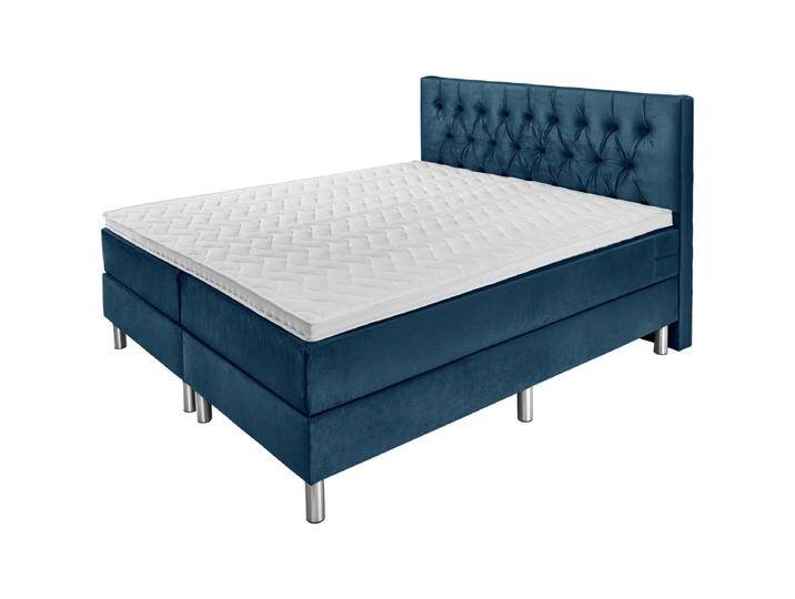 Hotelbett Standard Velours, Rückenteil Chesterfield 200x200x58 cm (BxLxH); dunkelblau; H2-medium Hotelbett Standard Velours, Rückenteil Chesterfield von Lusini