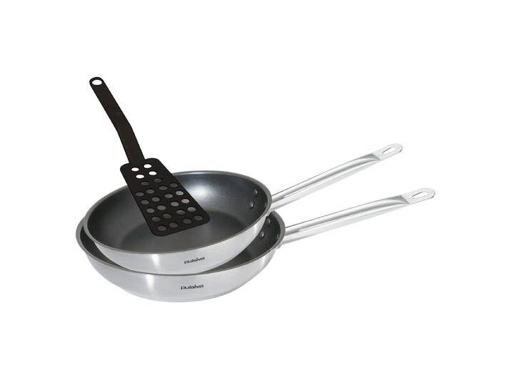 Pfannen-Set Chef mit Pfannenwender 3-teilig 24x5 cm (ØxH); silber/schwarz Pfannen-Set Chef mit Pfannenwender 3-teilig von Lusini