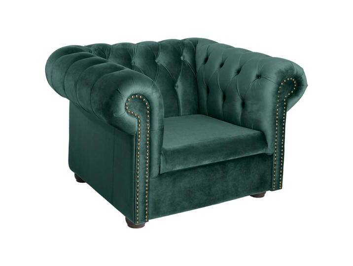 Sessel Chesterfield Samtstoff inkl. Füßen 114x97x72.5 cm (BxTxH); Sitz tannengrün, Gestell braun Sessel Chesterfield Samtstoff inkl. Füßen von Lusini