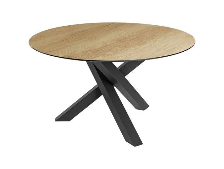 Outdoor Tisch Gwin Spidergestell 130x72 cm (ØxH); Platte eiche/natur, Gestell schwarz; rund Outdoor Tisch Gwin Spidergestell, wetterfest von Lusini