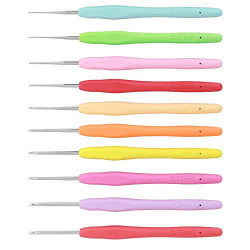 10 Stück Häkelnadeln Set Farbe Extra lang Häkelnadel Ergonomischer Weicher Silikonkautschukgriff Häkeln für Anfänger und Häkelliebhaber (0,5 mm-2,75 mm) von Lusofie