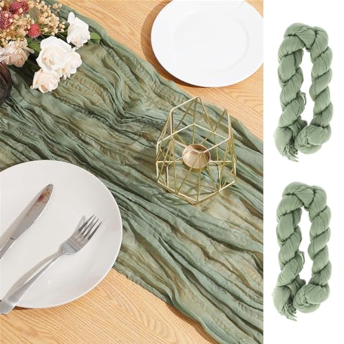 2 Stück Käsetuch Tischläufer Grün Boho Gaze Tischdecke Transparent Boho 90 x 300 cm Safari Wald Babyparty Dekoration Hochzeit Meerjungfrau Outdoor Geburtstagsparty Käsetuch Tischläufer von Lusofie