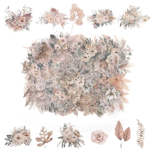 200 Stück Scrapbooking Aufkleber Blumen Pet Sticker Pflanzen Aesthetic Für Fotoalbum Transparente Wasserfeste Aufkleber Selbstklebende Aufkleber Scrapbook Zubehör Für Diy Tagebücher（B-Stil） von Lusofie