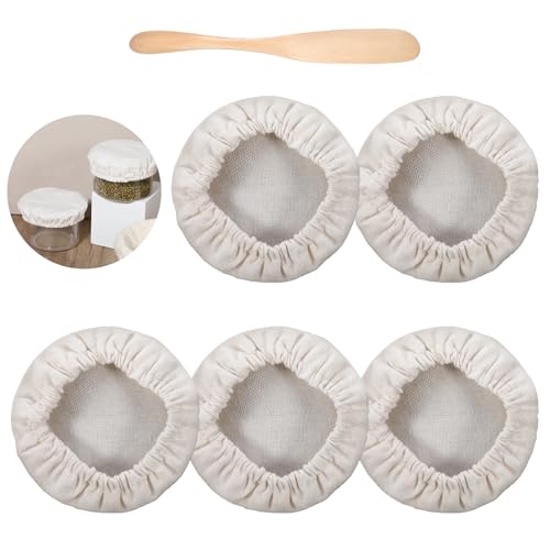 5 Stück Sauerteig Starterglas Stoffabdeckungen Mit Spatel Wiederverwendbare Baumwollstoff Deckel Gärtank Abdeckungen Elastische Gärdeckel Für Sauerteig Glas Startergläser（8-10cm） von Lusofie
