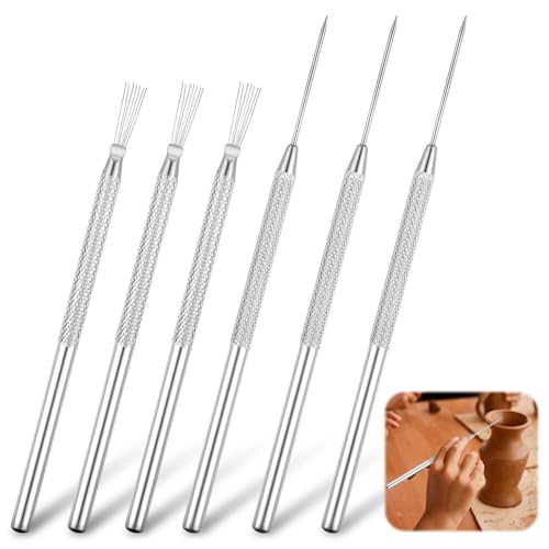 6PCS Nadel werkzeug Modellierwerkzeug Töpfernadel Clay Needle Tool Ton Keramik Töpferwerkzeug DetailWerkzeuge Edelstahl Punktierwerkzeuge Ton Werkzeug Clay Pin Sculpture Needle Dotting Tool von Lusofie