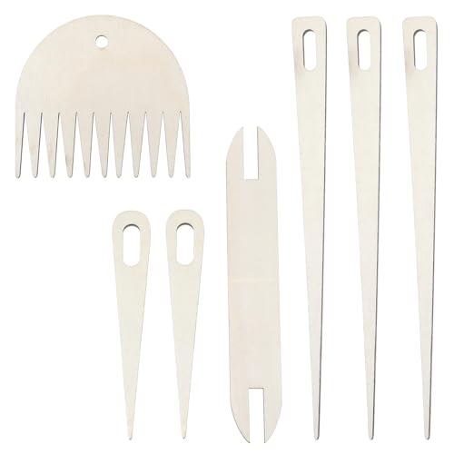 7-teiliges Holzwebstuhl-Set, Handweb-Set mit 5 Holzwebnadeln, 1 Holz-Shuttle und 1 Holzwebkamm für Strick- und Bastelbedarf 7-teiliges Holzwebstuhl-Set, Handweb-Set mit 5 Holzwebnadeln, 1 Holz-Shuttle und 1 Holzwebkamm für Strick- und Bastelbedarf von Lusofie