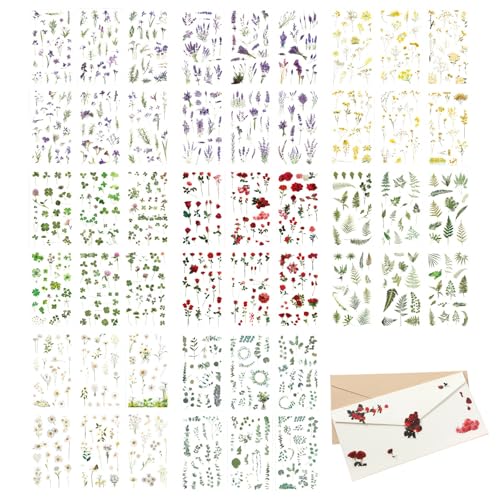 700pcs Pressed Flower Stickers for Crafts 48 Sheets Flower Stickers Transparent Decoration Flowers Stickers for 48 Stück Pflanzen Sticker Blumen Scrapbook Stickers Transparente Bunte von Lusofie