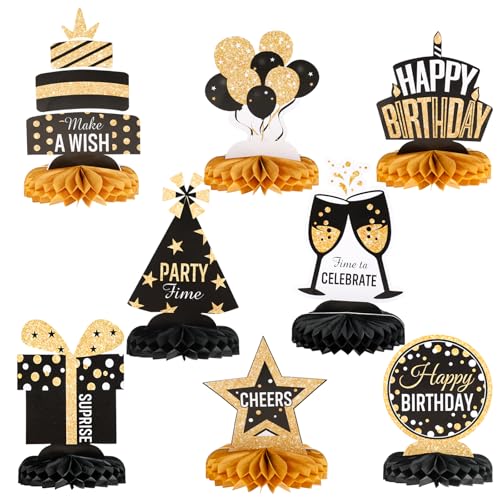 8 Stück Tischdeko Geburtstag Bienenwaben Deko Geburtstagsdeko Tisch Papier Schwarz Gold Happy Birthday Tisch Ornamente Papier Tischdekoration Für Geburtstag Party Tischaufsätze von Lusofie