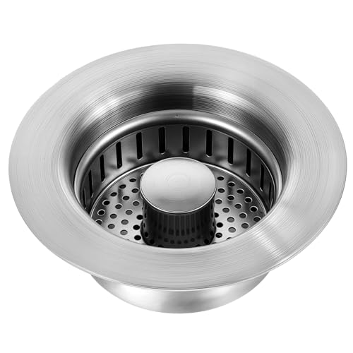 Universal Abflusssieb Küchenspüle, 3 in 1 Stöpsel für Spülbecken Sieb, Edelstahl Küchen Spülbecken Stöpsel, Pop-up Abflussstopfen Waschbecken Stopfen für Spülbecken Bohrung 75-81 mm, Tiefe > 40 mm von Lusofie