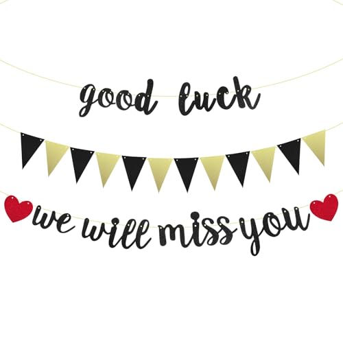 Banner mit Aufschrift "Good Luck We Will Miss You", Abschiedsbanner für Ruhestand, Glitzer-Wimpelkette, Party-Dekorationen für Büro, Arbeit, Abschied, Ruhestand, Party-Dekorationen von Lusofie