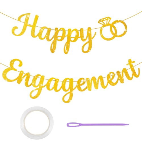 Glitzerndes „Happy Engagement“ Banner Goldene Verlobung Deko Verlobungsparty Dekoration Banners Happy Engagement-Dekor Engaged Banner Für Engagement Party (Gold,Kabellänge 5M) von Lusofie