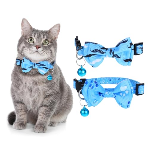 Katzenhalsband mit Glöckchen, blaues Katzenhalsband mit Fliege und Glockenschnalle, verstellbare Fliege, Kätzchenhalsband, Zubehör für Welpen, Katzen und kleine Haustiere, 2 Stück Katzenhalsband mit Glöckchen, blaues Katzenhalsband mit Fliege und Glockenschnalle, verstellbare Fliege, Kätzchenhalsband, Zubehör für Welpen, Katzen und kleine Haustiere, 2 Stück von Lusofie