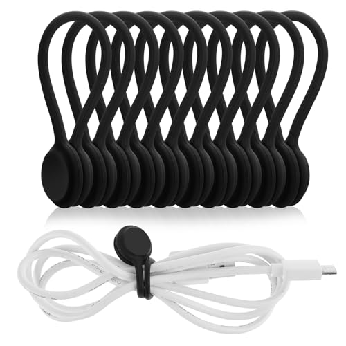 Lusofie 10 Stück Magnetische Kabelbinder Silikon Kabelclip Organizer Wiederverwendbare Magnetische Kabel Organizer USB Kabelmanager für Büro Schule Zuhause Cable Organizer (Schwarz) von Lusofie