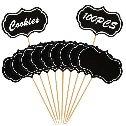 100 Stück Buffet Schilder, Schwarz Beschriftungsschilder, Reserviert Schilder Gastronomie Kleine Tafeln zum Beschriften, Leere Zahnstocher, für Party Kuchen Lebensmittel Dekoration von Lusofie