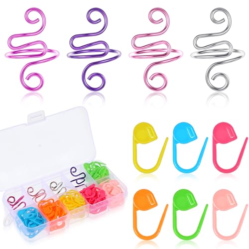Lusofie 4 Stück Häkelringe Bunte Metall Crochet Ring mit 120 Stück Maschenmarkierer Häkeln Verstellbare Strickfingerhut Finger Strickring Häkel Zubehör für DIY Geflochtenes Lusofie 4 Stück Häkelringe Bunte Metall Crochet Ring mit 120 Stück Maschenmarkierer Häkeln Verstellbare Strickfingerhut Finger Strickring Häkel Zubehör für DIY Geflochtenes von Lusofie