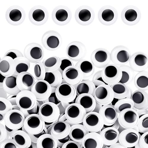 Lusofie 300 Stück Wackelaugen Selbstklebend Runde Schwarz 12mm Wiggle Googly Eyes Augen zum Basteln Kunststoff für Schulprojekte Halloween Weihnachten Basteln Dekorationen von Lusofie
