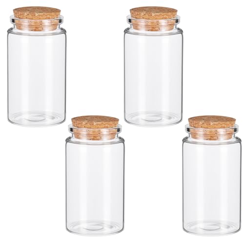4 Stück Klar Mini Glasflaschen Mit Korken Leere 100 Ml Kleine Gläser Mit Deckel Gewürzgläser Einmachgläser Phiolen Glasgefäße Für Dekoration geschenke Party Küchengewürz DIY-Bastelarbeiten von Lusofie