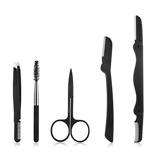 Lusofie 5 PCs Augenbrauenschere Augenbrauen Pflegeset Augenbrauen Rasierer Edelstahl Augenbrauentrimmer mit Kamm Pinzette Augenbrauenspule Bürste Augenbrauenschere für Männer Frauen von Lusofie