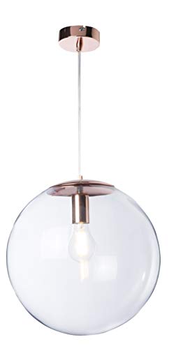 LUSSIOL Pendelleuchte Globus Kupfer, Durchmesser 34 cm x Höhe 33 cm, Warmweißes Licht, Modern, Zuhause, Wohnzimmer/Esszimmer, Küche, Büro von LUSSIOL
