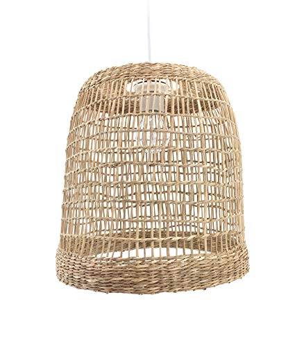 Lussiol - Leuchte Cuzco, Kronleuchter im Bohemian-Look, Natur, Hygge - Hängeleuchte aus Rattan geflochten natur, Kabel weiß, E27 Fassung, Ø 30 cm - Möglichkeit LED Leuchtmittel - von Lussiol