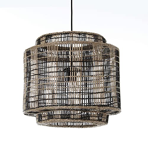 LUSSIOL - Hängeleuchte NAIROBI, Rattan, Natur/Schwarz, Ø 40 cm, E27 60 W, für Wohnzimmer, Schlafzimmer, Flur, Hotel, Bar von LUSSIOL