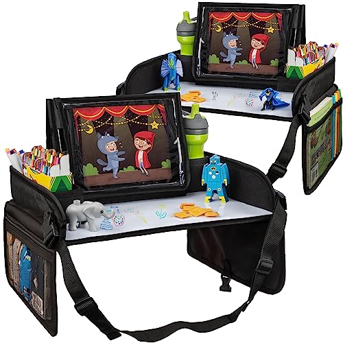 Lusso Gear Reisetisch Auto Kinder mit Schreibtafel |Unverzichtbare Reisebegleiter |Knietablett Kinder Auto |Tablet-Halter |Getränkehalter |Spielzeugaufbewahrung |Flugzeug und Autositze (2er-Pack) von Lusso Gear