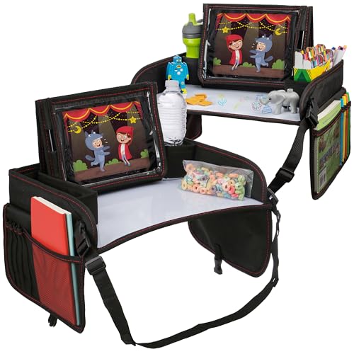 Lusso Gear Reisetisch Auto Kinder mit Schreibtafel |Unverzichtbare Reisebegleiter |Knietablett Kinder Auto |Tablet-Halter |Getränkehalter |Spielzeugaufbewahrung |Flugzeug und Autositze (2er-Pack) von Lusso Gear